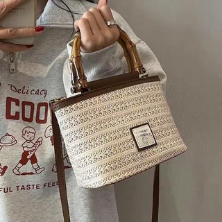 編織袋 高級質感小包包女夏天新款小眾斜挎包編織女士手提編織水桶包, 包+肩带