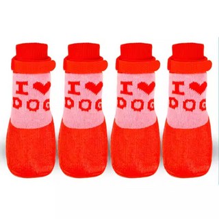 융풍 반려동물 신발 애완동물 방수 양말 실리콘 장화 보온 방수 미끄럼 방지, 1세트, 빨간색