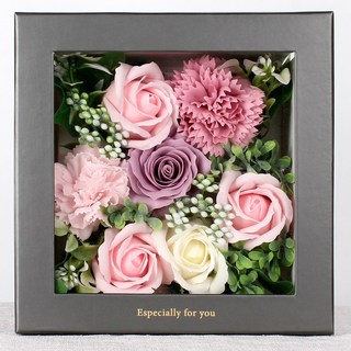 비누꽃 카네이션 장미 어버이날 스승의날 선물 꽃다발 7종택일 6958, 1세트, 6.프레임플라워_핑크(액자형케이스+쇼핑백)