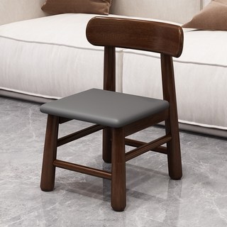 免安裝實木靠背小矮凳，兒童學習椅/餐凳/換鞋凳，幼稚園學生椅，原木矮凳, 1個, 黑胡桃色 软包靠背凳（整裝）