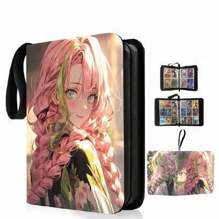 【新品下殺】鬼滅之刃卡冊 九宮格皮質收納冊 拉鏈動漫吧唧色紙收納冊 高顏值卡包 彌豆子圖案收藏冊 防水收納袋, 1個, 甘露寺蜜璃（爆）,九宫格30黑页