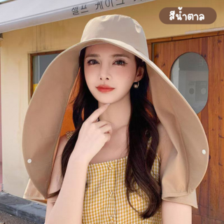 夏季時尚寬邊遮陽帽，可遮肩背