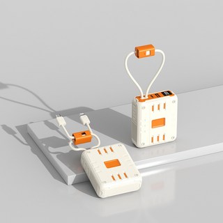 ccc wh 迷你行動電源 15000mAh 自帶雙線 快充 旅行 適用安卓蘋果, 米橙色【雙線+數顯+雙向快充】