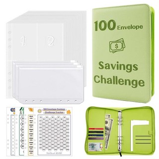 100天存錢挑戰計劃本 每日打卡存錢簿 現金儲蓄理財冊, 綠色100天計劃本, 1個
