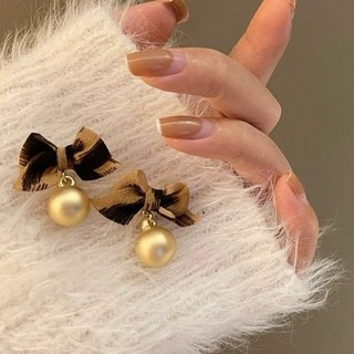 MONDAY ZOO A002豹紋蝴蝶結金色圓珠耳環 豹紋耳環 金色耳環 蝴蝶結耳環 S925銀針