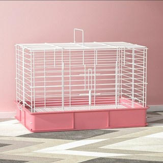 防噴尿兔籠 兩層分隔設計 加高圍欄 簡約安裝, 1個, 白色兔籠(鐵絲材質),L (60*40*37)3件套餐托盤隨機