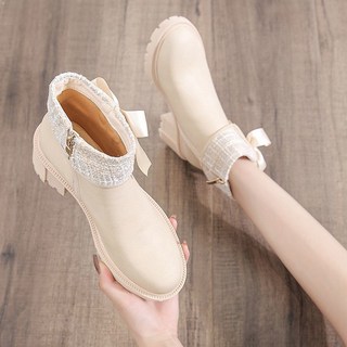 A+精選 蝴蝶結粗跟短靴女靴 馬丁靴