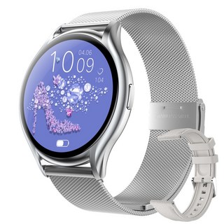 Wapik 블루투스 통화 스마트워치 Y2 AMOLED 초슬림 패션시계, GPS + 블루투스, 3.6cm, 실버