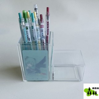 透明亞克力筆筒桌面文具收納盒 (可放小卡), 1個, （透灰）高低二格,可放小卡