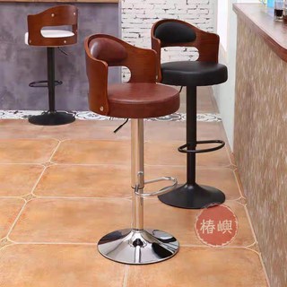 【椿嶼】實木吧臺椅子現代簡約酒吧椅子陞降旋轉家用靠背高腳凳美式吧臺凳, 白色,高款黑色椅腳, 1個