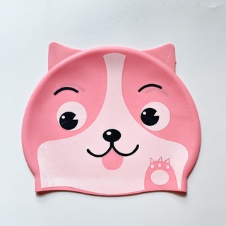 可愛卡通兒童泳帽 硅膠防水舒適不溼發游泳帽 男女童游泳訓練裝備, 1個, 粉色小狗