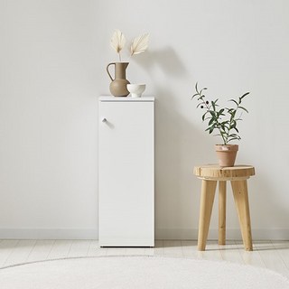 좁은 틈새 미니 공간 슬림 낮은 1문 손잡이 수납장 300, 화이트