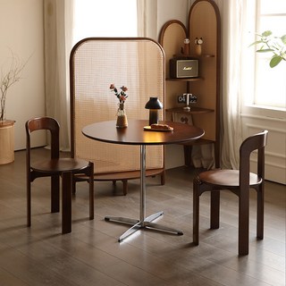 餐桌 客廳桌 茶幾桌 胡桃木色实木小圆桌子小户型复古圆形餐桌椅咖啡桌店中古阳台茶几, 胡桃色-70cm