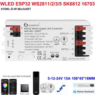1 10PC Gledopto ESP32 8266 WLED LED 컨트롤러 마이크 음악 동기화는 WS2811/2812B/WS2813/2815/SK6812 스트립 조명을 지원, 5 PCS, 015WL D W c UART, 5개