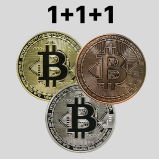 1+1+1 비트코인 기념주화 모형 동전 케이스포함 3P, 골드+실버+브론즈