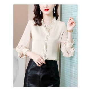 비아이와이 여성 오버핏 브이넥 쉬폰 데일리룩 블라우스 DH1243