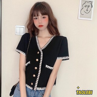 小香風針織V領短袖上衣 L3668 - 韓系INS春夏新款