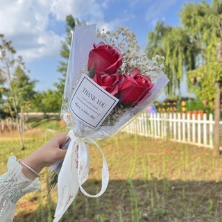 迷你乾燥花束 小清新香皂花束 畢業花束 婚禮小禮物 情人節禮物 佈置小花束 臺南出貨, 3朵銀河玫瑰, 1個