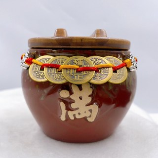 Sweet Heart 田芯開運精選 鶯歌 陶瓷 有蓋小米甕 一入, 有蓋小米甕單甕 一入,含實木底座