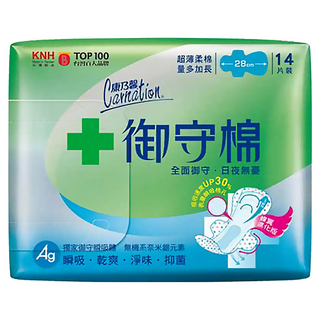 康乃馨 御守棉衛生棉 護翼型, 量多加長型(28cm), 14片, 1包