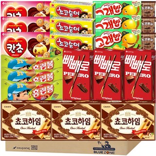 미니과자모음 B세트 초코송이3개 홈런볼3개 칸쵸3개 빼빼로3개 쵸코하임3개 고래밥3개 몽실3개, 21개, 과자