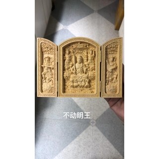 【熱銷新品】黃楊木雕刻家居擺件 中式擺件 隨身佛龕 佛像 觀音 菩薩 三清三開盒 清水祖師 三寶如來 木雕佛像, 不動明王