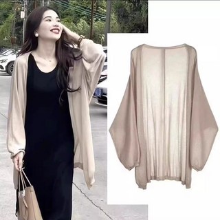 L-4XL 大尺碼 薄外套女 防曬外套 韓版針織開衫 夏季透膚罩衫