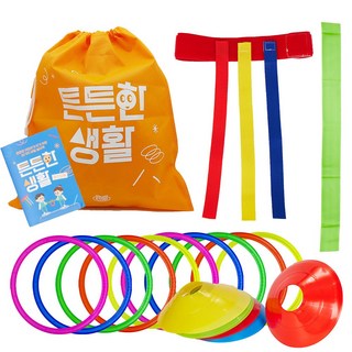 동심키즈 유아 체육교구 4종세트 실내놀이 유아놀이 유아체육 납작링 접시콘 스트레칭밴드 꼬리잡기