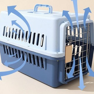 寵物航空箱寵物外出旅行便攜托運箱中小型寵物運輸箱手提寵物籠子, 淺藍色贈隔尿墊加安裝工具,大號58*37*37*cm, 1個