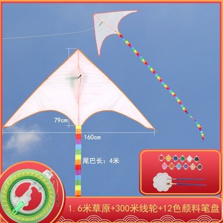 【開發票/統編】特大DIY風箏 兒童手工塗色風箏 塗鴉填色親子教學 易飛高檔空白風箏 高飛風箏teddy6, 1.6米白草原+12色+300米輪, 1個