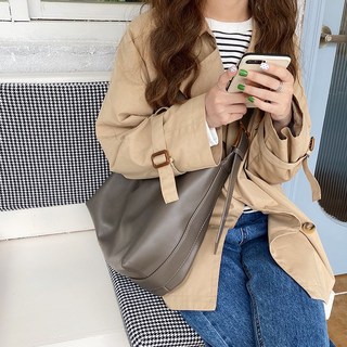 韓版大容量托特包 通勤側背包 單肩包 軟皮女包 A4筆電包 斜背包, 灰色