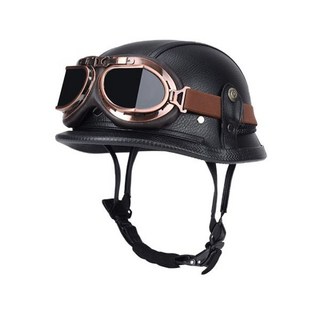 가죽 헬멧 반모 레트로 라이딩 스쿠프 고글 풀페이스, L, 검정과빨간라인블랙프레임할리데이비슨스타일