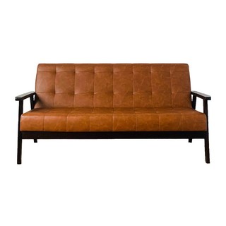 JUSTBUY 加大空間三人沙發床 實木復古奧維堡懶人沙發躺椅, 防水皮革-淺棕色