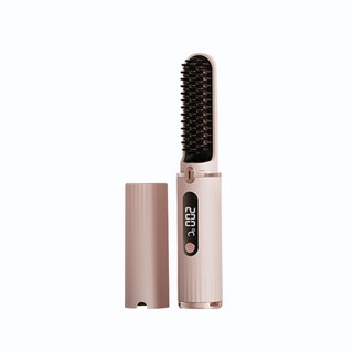 無線負離子直髮梳，快速加熱，多段溫控，直捲兩用，便攜式造型神器, 1個, 少女粉