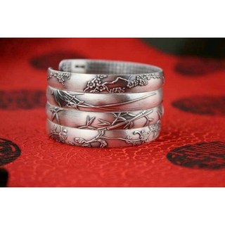 梅蘭竹菊心經手鐲 No.44，999純銀手環，花中四君子設計，高風亮節，竹報平安