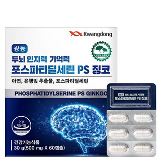광동 두뇌 인지력 기억력 포스파티딜세린 PS 징코 은행잎 추출물 혈행개선, 1개, 60정