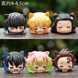 漫味 鬼滅之刃系列 可愛貓耳網紅手辦盲盒 甘露寺彌豆子二次元桌面擺件, 1個, 指定款：伊之助,約4-5cm-貓耳鬼滅