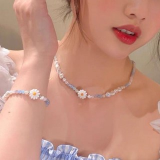 라일리 데이지꽃 진주 비즈 목걸이 팔찌 세트