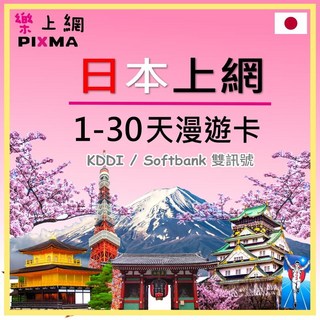 PIXMA日本上網卡1-30天漫遊卡 KDDI/Softbank雙訊號, GM1.日本1天1GB量到降速