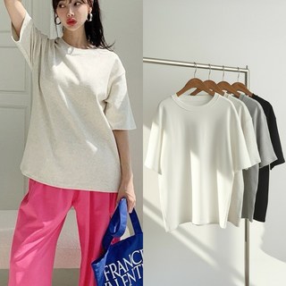 뮤앤뮤즈 [55-88] 쭉쭉 오버핏 피치 기모 티 겨울 반팔 티셔츠