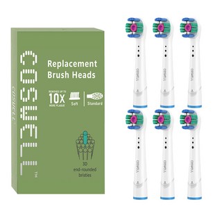 COSWELL 歐樂B 電動牙刷替換刷頭 適用P/PRO/D系列 3D圓頭刷毛 美白型電動牙刷頭, 1個, 6個裝