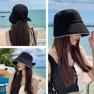 여성용 넓은챙 버킷햇 리본 포인트 자외선차단 모자 여행 데일리 썸머룩 추천