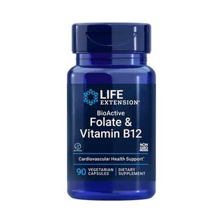 LIFE EXTENSION Bio活性葉酸&維他命B12膠囊, 90顆, 1罐