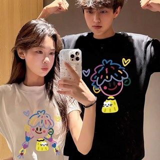 艾咪e舖 潮T 情侶裝 純棉短T MIT台灣製【Y1320】短袖-彩色毛線風格男女娃