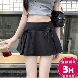 【梨卡】女裝短裙 蝴蝶結半身裙 防走光安全褲短裙 夏天綁帶裙【現貨24H】