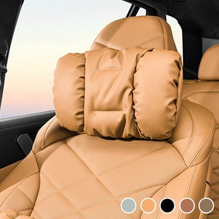 LINSHU 프리미엄 차 전용 차량용 목쿠션 모든 차에 적용 오염방지 가죽 머리 쿠션, 1개, 라이트 브라운