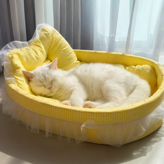 으로마켓 딥슬립 부드럽고 아늑한 반려동물 침대 대형방석, 1개, 노란색