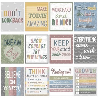 2 12피스 핑크 보헤미안 동기 부여 포스터 교실 장식 성장 마인드셋 영감을 주는 게시판 세트 중고등 초등학교 교사 용품 사무실 벽 아트(대리석), [2] 12피스 핑크 보헤미안 동기 부여 포스터 교실, Cottage