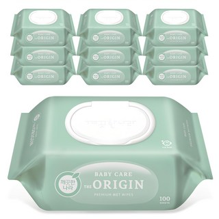 깨끗한나라 베이비 케어 디 오리진 물티슈 캡형, 50g, 100매, 10개