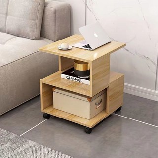 貓嶼小戶型簡約邊櫃茶幾床頭櫃家用臥室小茶幾沙發邊幾少女房間床頭櫃, 升級可移動40*40淺胡桃色, 1個